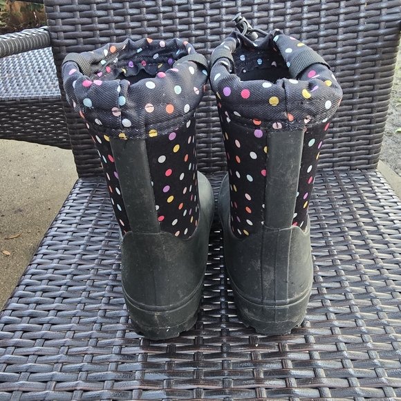 Cat & Jack Robbie Kids Size 2 Pull-on Rain Winter Black Boots Polka Dot - Picture 5 of 6